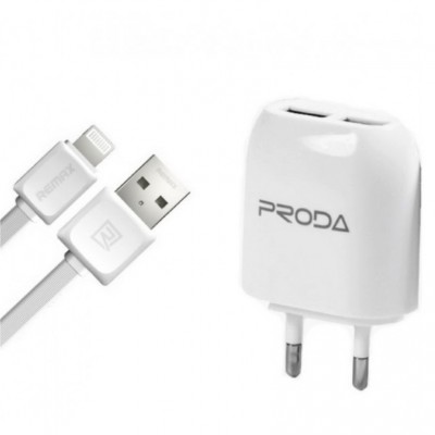 Сетевое зарядное устройство Remax 2USB 2.1A + Lightning USB Cable RP-U21 White
