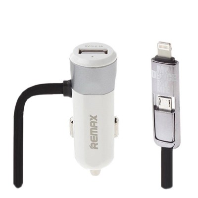 Автомобильное зарядное устройство Remax Fast 8 RCC102 с кабелем 2 in 1 (1USB 3.4А) Silver