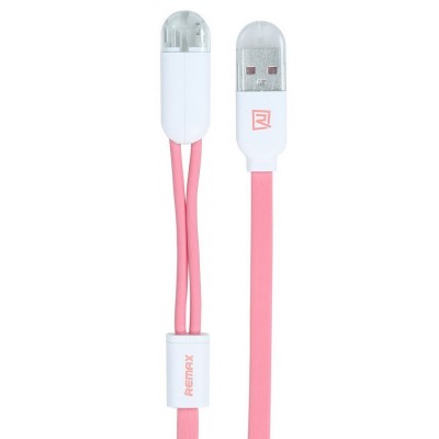 Кабель 2-in-1 Remax RC-025T Twins Cable Lightning-microUSB-USB 1m Pink