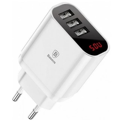 Сетевое зарядное устройство Baseus Mirror Lake Intelligent Digital Display (3USB, 3.4A) White