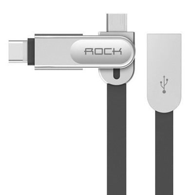 Кабель 2-in-1 Rock Type C+Micro USB Cobblestone 1M Black