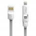 Кабель 2-in-1 Rock Micro USB+Lightning Flat 1M 2.1A Tarnish