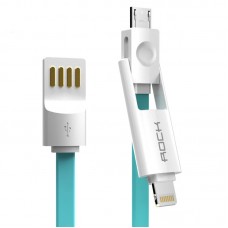 Кабель 2-in-1 Rock Micro USB+Lightning Flat 1M 2.1A Blue