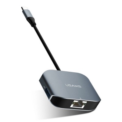 Переходник Usams US-SJ146 Type-C to USB 3.0mm RJ45 (kilomega) adapter Grey