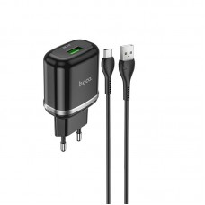 Сетевое зарядное устройство Hoco N3 (комплект с кабелем Type-C) 1USB, QC3.0 Black