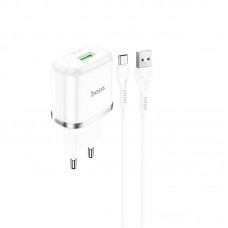 Сетевое зарядное устройство Hoco N3 (комплект с кабелем Type-C) 1USB, QC3.0 White