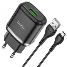 Сетевое зарядное устройство Hoco N3 (комплект с кабелем MicroUSB) 1USB, QC3.0 Black