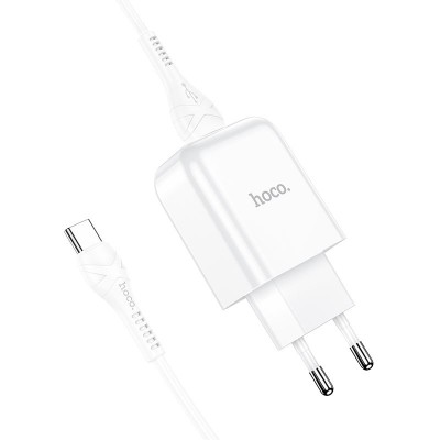Сетевое зарядное устройство Hoco N2 (комплект с кабелем Type-C) 1USB, 2,1A White