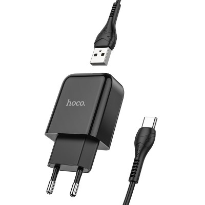 Сетевое зарядное устройство Hoco N2 (комплект с кабелем Type-C) 1USB, 2,1A Black