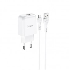 Сетевое зарядное устройство Hoco N2 (комплект с кабелем MicroUSB) 1USB, 2,1A White