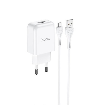 Сетевое зарядное устройство Hoco N2 (комплект с кабелем MicroUSB) 1USB, 2,1A White