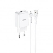 Сетевое зарядное устройство Hoco N2 (комплект с кабелем Lightning, для iPhone) 1USB, 2,1A White