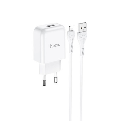 Сетевое зарядное устройство Hoco N2 (комплект с кабелем Lightning, для iPhone) 1USB, 2,1A White